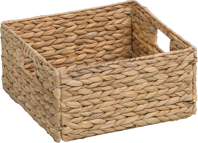 Large Square Woven Hyacinth Wicker Pantry Storage Baskets, Set of 6 | 12"x12"x6", Natural, Iron Wire Frame - Image 4
