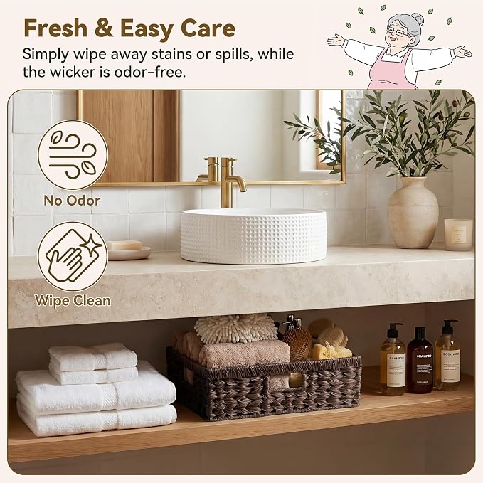 GRANNY SAYS Wicker Storage Baskets for Shelves, Brown Pantry Basket, 1-Pack | Waterproof Wicker Baskets for Organizing, Plastic Pantry Baskets for Organizing, Decorative Basket, Woven Baskets for Storage - Image 3