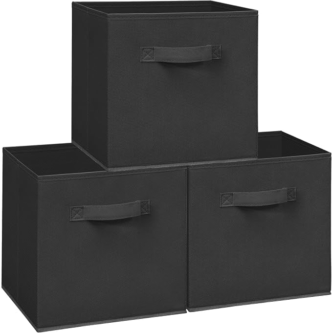 Easi Storage Cubes, 11 Inch Storage Bins, Set of 3, Foldable Fabric Cube Storage Organizer With Handles, Closet Cube Storage Bins, Collapsible Cubby Storage Organizer for Shelves,Offices, Black by Unknown