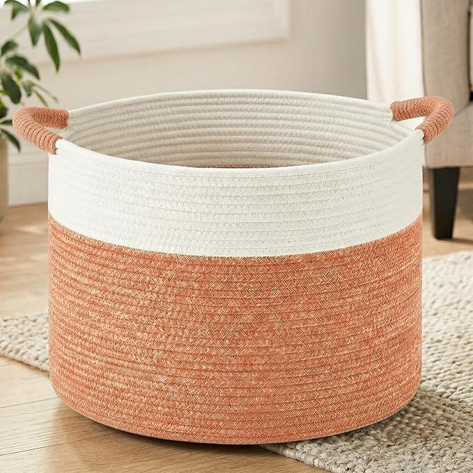 Artfeel 70L Large Cotton Rope Basket, Decorative Woven Blanket Storage for Living Room, Boho Toy Storage & Toy Box for Kids, Versatile Laundry Basket & Nursery Hamper for Blankets(Orange) by Artfeel