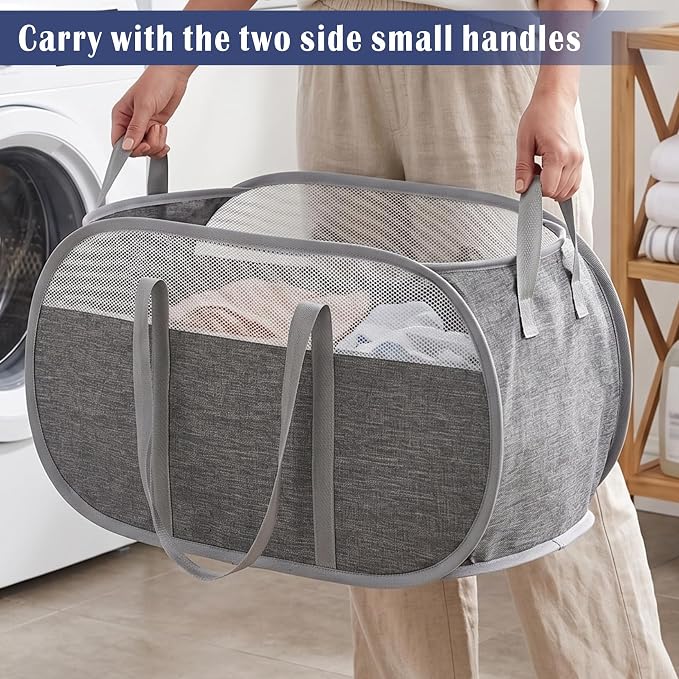 2 Pack Large Collapsible Laundry Baskets 74L Pop Up Laundry Hamper with Reinforced Handles Durable Foldable Laundry Hamper for Home Laundry - Image 5