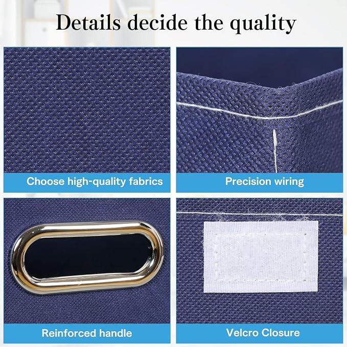 STOREONE Fabric Storage Cube Bins Foldable Organizer Container Collapsible Basket with Lids and Metal Handles, for Home, Bedroom, Closet 6 Pcs (Navy Blue) - Image 7