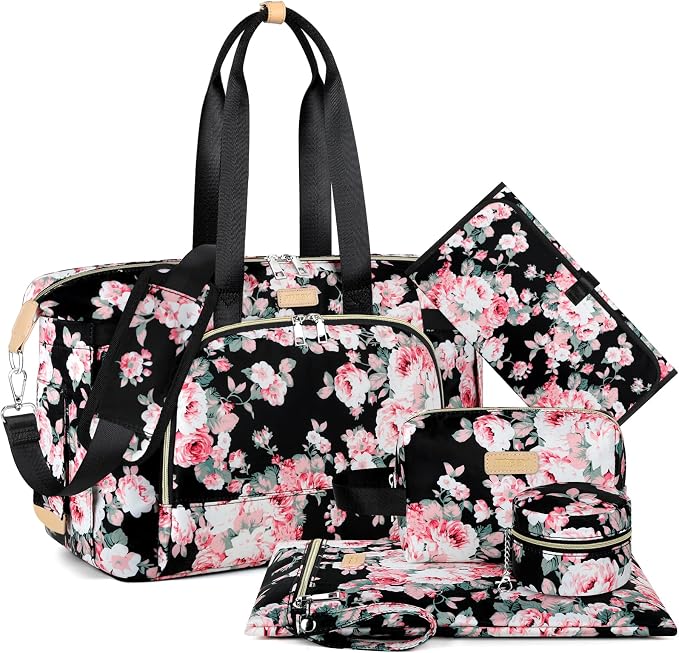 Diaper Bag Tote for Baby 7PCS, Large Mommy Bag with Portable Changing Pad | Multifunctional Hospital Bags for Labor and Delivery with Pacifier Case and Organizer Pouches,Travel Baby Bag for Boy Girl by ITIEZY
