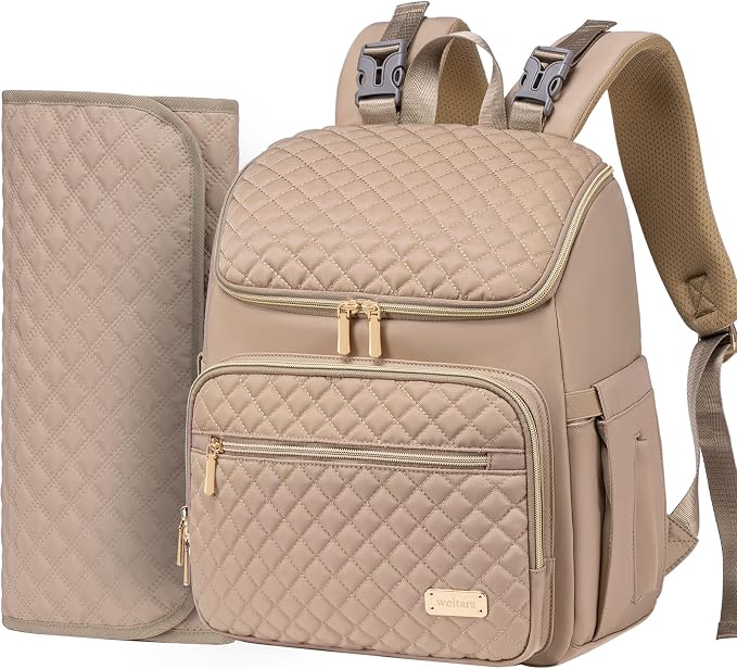 Diaper Bag Backpack Large Baby Diaper Bag with Changing Pad Travel Diaper Backpack,Baby Bag for Boys Girls,Stroller Straps,5 Insulated Pockets (Khaki) by Weitars