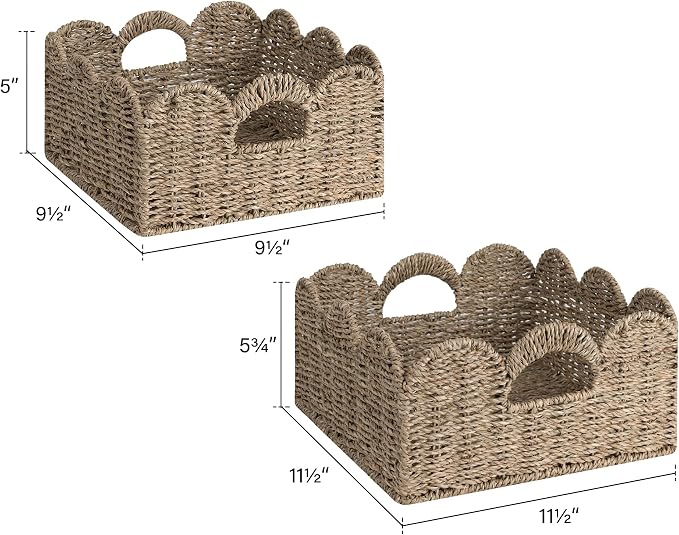 StorageWorks Scalloped Wicker Basket, Hand-woven Rattan Baskets with Built-in Handles, Seagrass Basket for Organizing and Decor, 2 Pack | Woven Baskets for Storage, Wicker Storage Baskets for Shelves, Large Wicker Basket, Shelf Basket with Handles, 2 Pack - Image 3