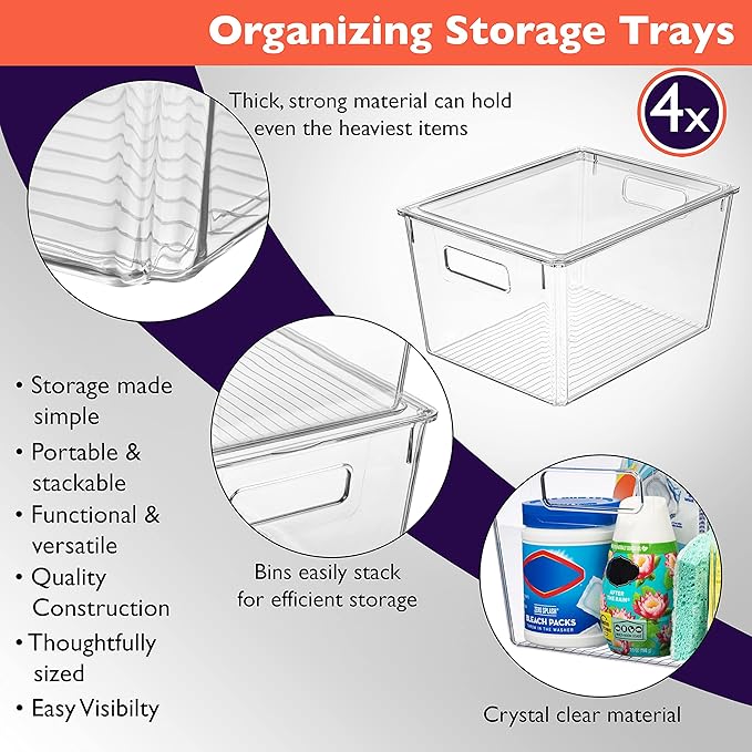 ClearSpace Storage Bin with Lid, Pantry & Desk Organizer, XL, 4 Pack | Plastic storage bins with lids for pantry, desk, and home organization - Image 4