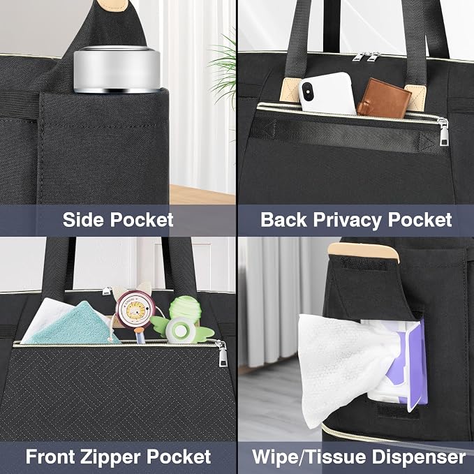 Diaper Bag Tote for Baby 7PCS, Large Mommy Bag with Portable Changing Pad | Multifunctional Hospital Bags for Labor and Delivery with Pacifier Case and Organizer Pouches,Travel Baby Bag for Boy Girl - Image 6