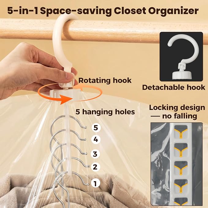 5 Pack Hanging Vacuum Storage Bags for Clothes Space Saver Compression Bags | Clear Reusable Vacuum Sealer Bags with Hanger Hook, For Coats Jackets Suits, Closet Organizer, Work with Any Vacuum Cleaner - Image 4