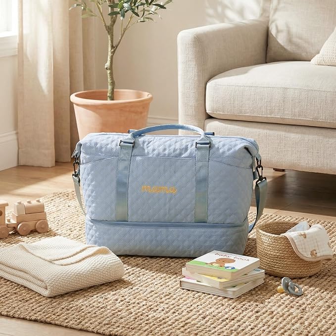 Dansydaisy Mama Hospital Bag for Women Labor Delivery,Light Blue | Travel Duffle Bag with Shoe Compartment and Toiletry Pouch Waterproof Weekender Bag for Women Pregnancy Overnight Gym Gift - Image 2