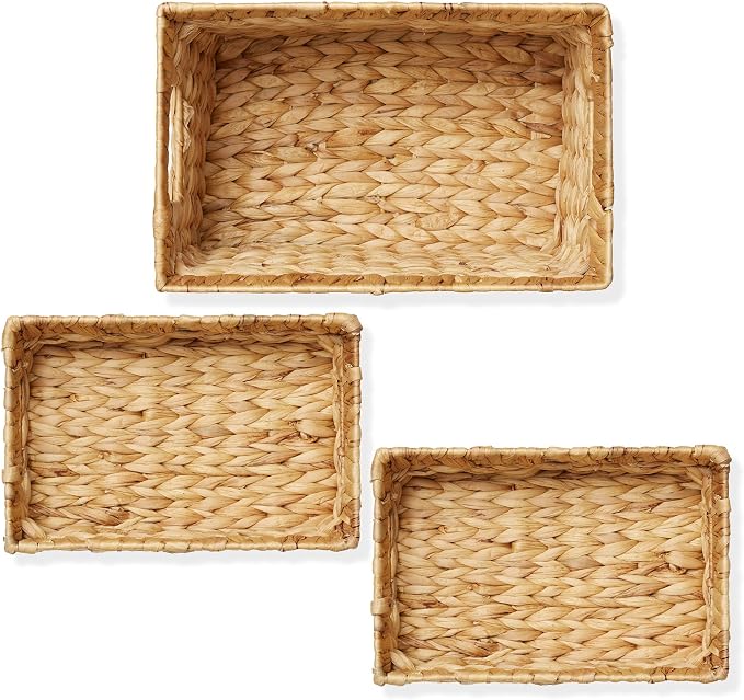 Casafield Set of 3 Water Hyacinth Storage Baskets with Handles - 1-Medium, 2-Small Woven Organizers for Bathroom, Laundry, Pantry, Office, Shelves - Image 4