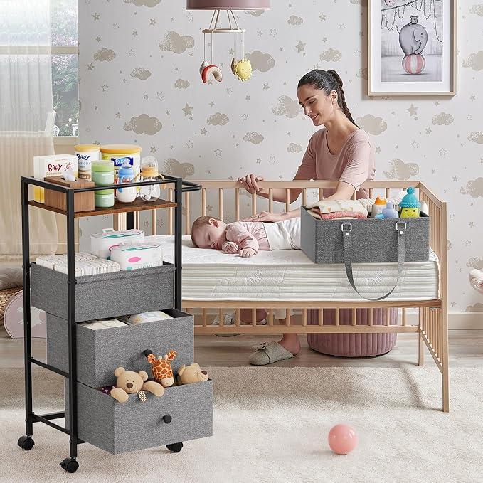 3In1 Modanais Baby Diaper Caddy Organizer Cart with Drawers, Black | Rolling Storage Cart, Removable Diaper Caddy, Detachable Dividers - for Crib, Bedroom, Art & Craft Organizer - Image 3