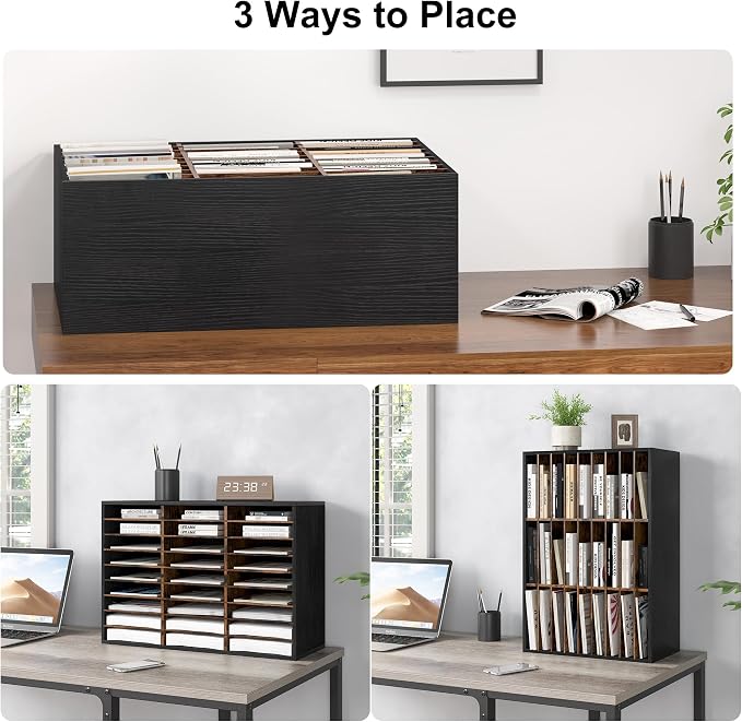Alpeir Classroom Mailbox 27 Slots with Removable Shelves, Black/Rustic | Hold 13500 Sheets Paper, Heavy Duty, Easily Assemble, Teacher Student Organization, For Classroom, Office Home Countertop - Image 5