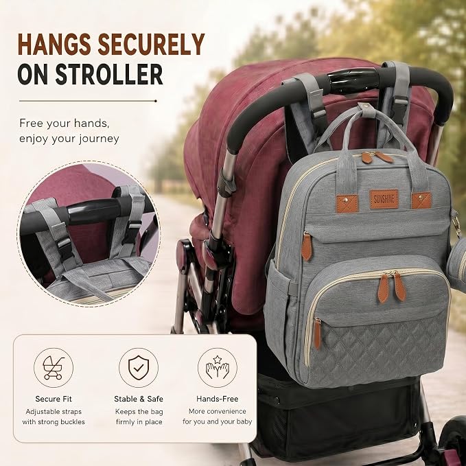 HAWILAND Diaper Bag Backpack for Mom Dad, Large Travel Baby Bag with Station, Lightweight Diaper Bag with Insulated Pockets & USB Changing Port, Grey - Image 4