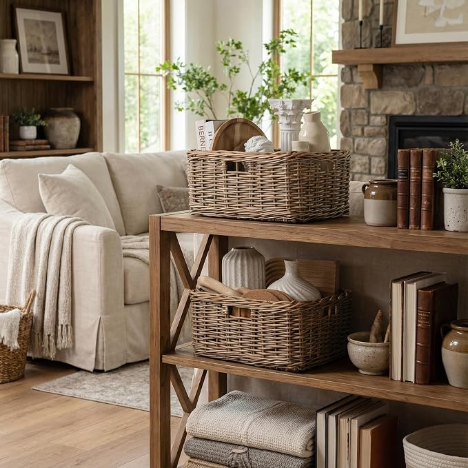 StorageWorks Pantry Baskets, Willow Storage Baskets for Organizing, Shelves, Pantry Organizers and Storage, Light Brown, 15" L x 11" W x 6 ¾"H - Image 5