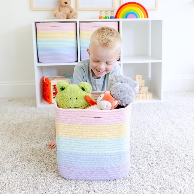 NaturalCozy Storage Cubes 11 Inch Cotton Rope Woven Baskets for Organizing, 3-Pack | Cube Storage Bin | Square Storage Baskets for Shelves Organizer, Classroom, Kids Toy Bins, Closet, Baby Nursery - Image 9