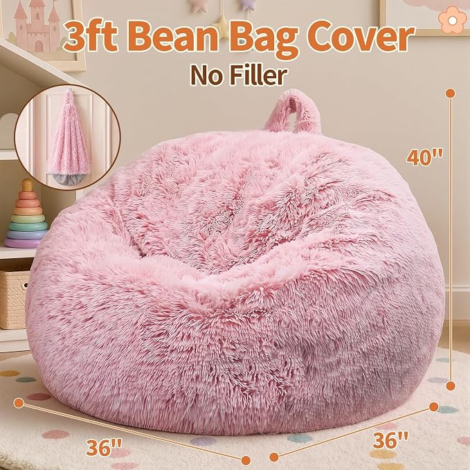 Stuffed Animal Storage Bean Bag Chair Cover, Soft Bean Bag Cover | Fluffy Faux Fur Stuffed Animal Storage Chair, Non-Slip Bottom, Fill with Plush Toys or Blankets, for Adults Teens Kids Girls - Image 2