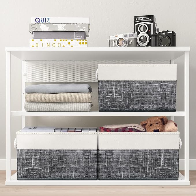 Storage Bins 2-Pack, Foldable Storage Baskets for Organizing Toys, Books, Shelves, Closet, Large Storage Box with Rope Handles, Sturdy Organizer Bins, White & Black - Image 7