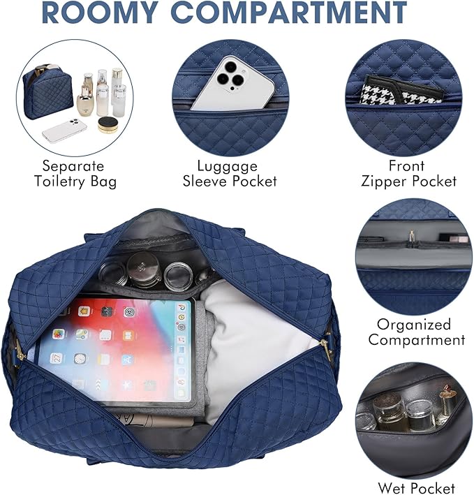 Large Women Travel Duffle Bag - Carry on Overnight Bag Weekend Travel Duffel Tote Bag Yoga Gym Bag with Wet Pocket Toiletry Weekender Overnight Bag for Travel Business Trips Sport Hospital Navy - Image 4