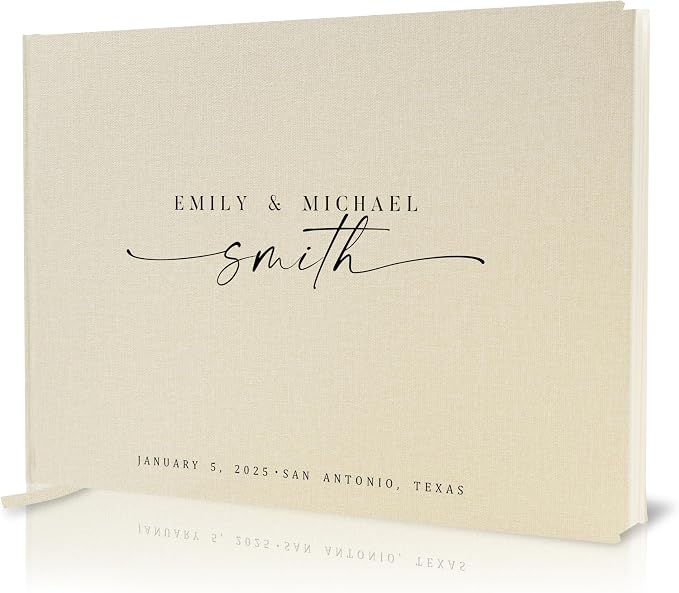 Personalized Guest Book - 11.5" x 8.5" Custom Bride & Groom Names with Bookmark and Hard Cover 140 GSM Blank Pages, for Weddings Guest Book, Engagements, Birthdays, Special Events, Cream by ModernAlbumDesigns