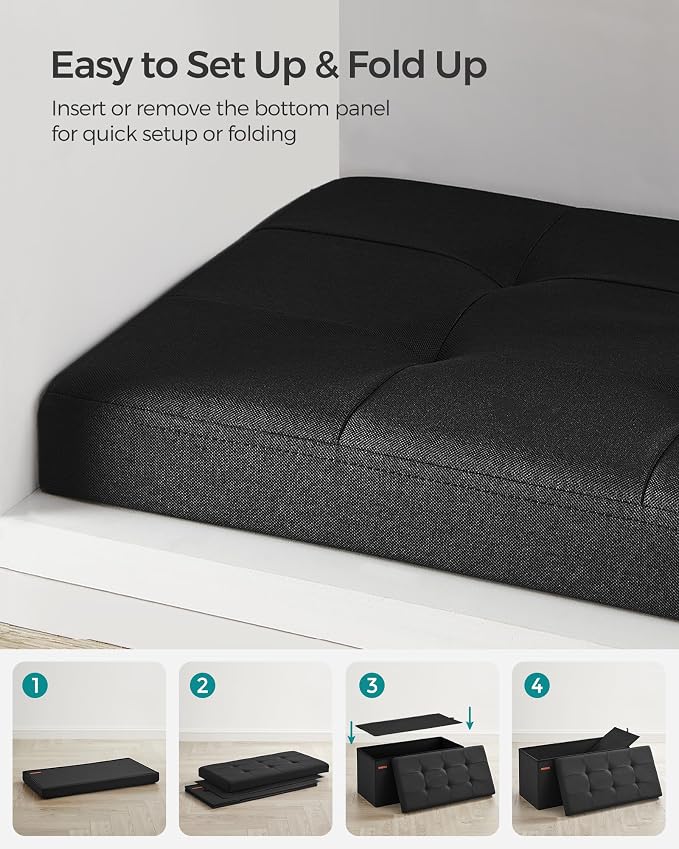 SONGMICS Mazie Collection - 30 Inches Folding Storage Ottoman Bench, Ottoman Foot Rest, End of Bed Bench, Storage Chest, Load 660 lb, for Living Room, Bedroom, Entryway, Ink Black ULSF047B01 - Image 6