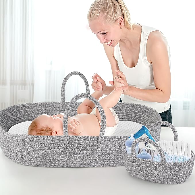 Pro Goleem Baby Diaper Changing Basket, Portable Easy to Clean Moses Basket for Newborn Babies with 1 Foam Pad 2 Waterproof Pad Covers and 1 Diaper Caddy Organizer - Image 2
