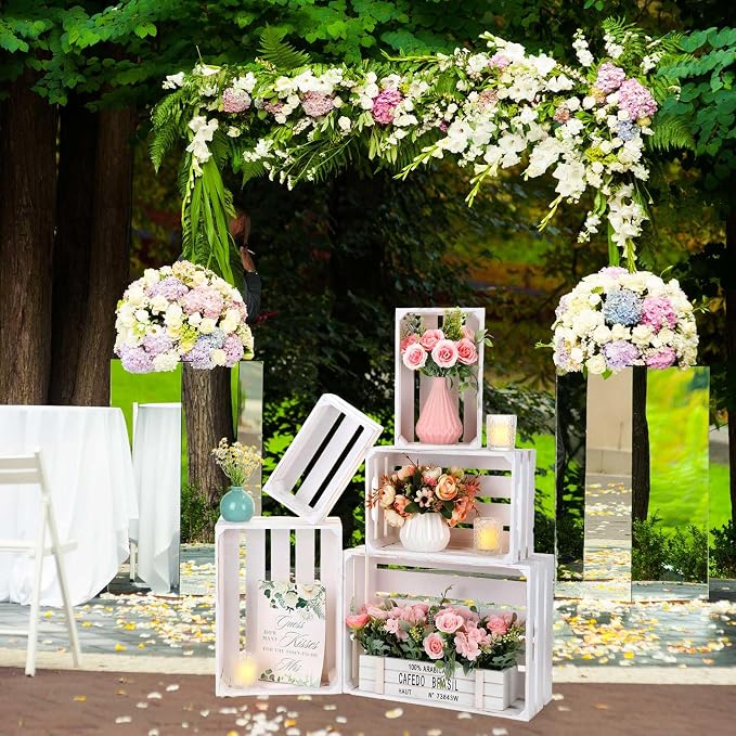 Soaoo 5 Pcs Decorative Nesting Wooden Crates for Storage Display 5 Size Large Small Rustic Wood Decorative Storage Crates with Handle Farmhouse Crate Box Container Made from Pine(Painted White) - Image 5