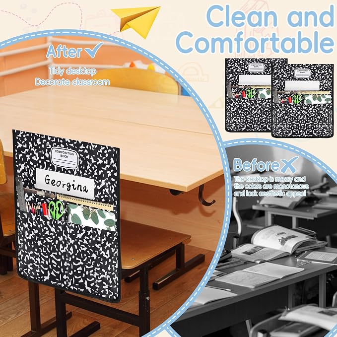 24Pcs Composition Chair Pockets for Classroom Composition Chair Back Buddy Pocket with Name Tags 17x20In Chairs Organizer 3 Pockets Seat Storage Pocket for School Classroom Daycare Home Supplies - Image 4