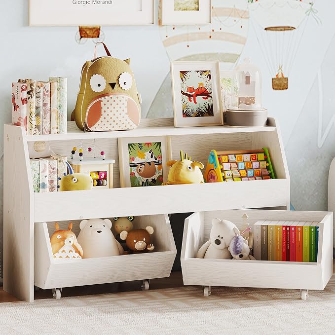 Kids Toy Storage Organizer, Kids Toy Organizer, Playroom Organization White | 2 Movable Drawers Encourage Good Organization Habits, Organizador de Juguetes, Toddler Toy Storage, Nursery Toy Storage by Fulhope