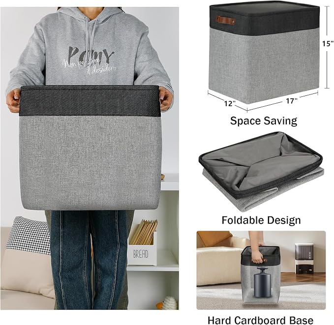 DULLEMELO Grey Storage Baskets for Organizing 3 Pack Fabric Shelf Baskets for Gifts Empty Large Storage Organizer for Closet,Clothes,Toys,Bedroom (Black&Grey) - Image 2