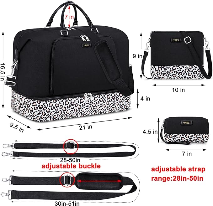 TIBES Travel Weekender Bag for Women, Overnight Bag with Shoe Compartment | 3PCS Large Travel Duffel Bag for Gym, Travel, Hospital, Business Trip, Carry On Tote, Wet & Dry Separation, Water Resistant - Image 5