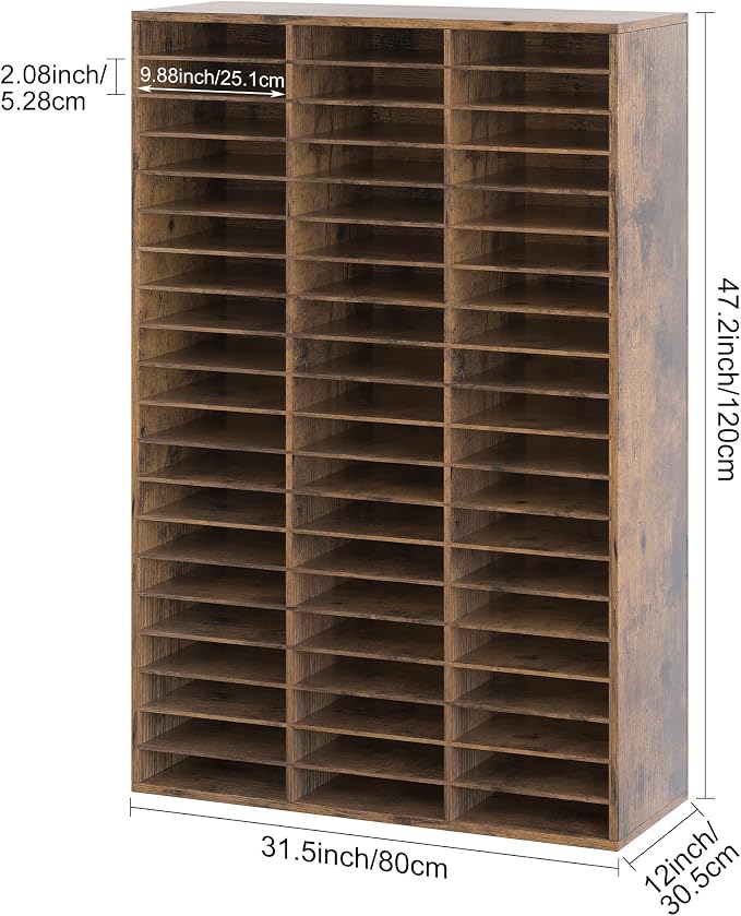 EasyPAG 60 Compartments Wooden Literature Organizer with Adjustable Shelves, 30000 Sheets Capacity Paper Organizer, Classroom Mailbox and Mail Sorter for Teachers and Office, Archaize - Image 3