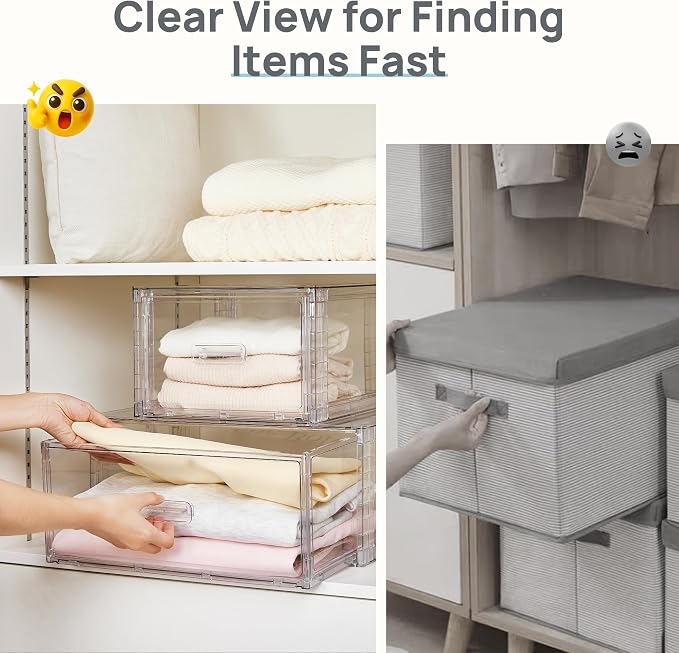 Vtopmart 9 Pack Clear Stackable Storage Drawers 15QT | Easily Assemble Closet Organizers,Plastic Storage Bins for Bathroom,Cabinet,Kitchen Pantry,Under Sink Organization(Medium) - Image 8