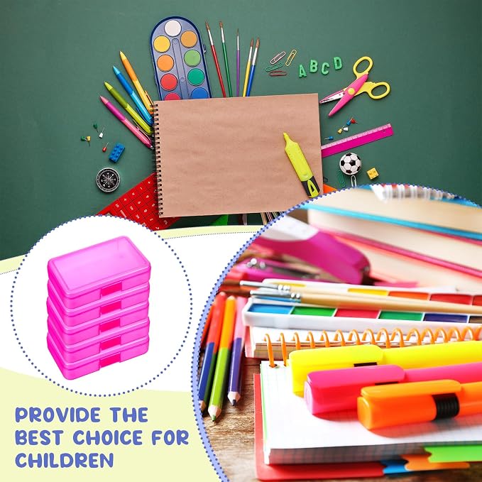 Zhehao 40 Pack Plastic Pencil Box Bulk, Hard Case for Kids,Pink | Clear Lid Cases for School Supplies, 3 Compartment Organizer, Hard Plastic Utility Holder with Pens Brushes, Classroom Use - Image 4