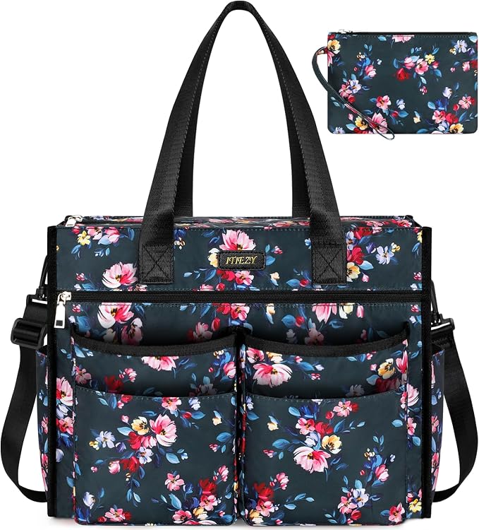 ITIEZY Large Utility Tote Bag for Women with 18 Pockets, Waterproof Teacher Nurse Bags with Zipper for Everyday Travel Work by ITIEZY