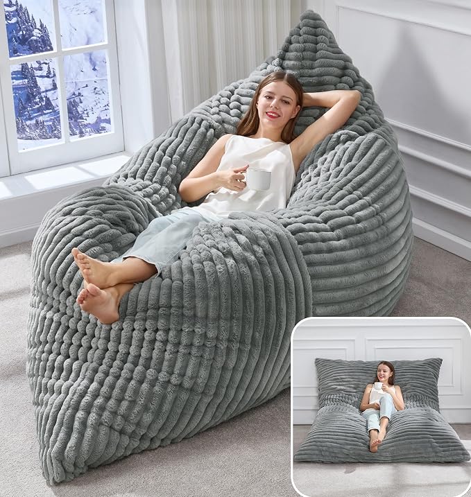 Hobestluk Adult Bean Bag Chair 3 in 1 Convertible Large Bean Bag Sofa | Striped Turquoise Grey,Machine Washable,Removable Cover,Easy Convert And Install, Floor Bed,For Livingroom Bedroom by YourHomeDeservesMore