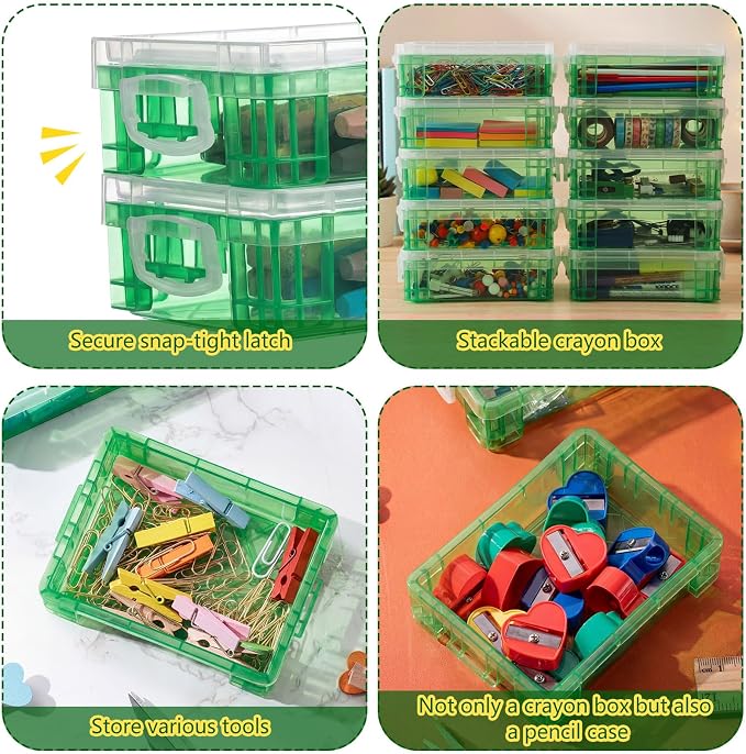Suzile 40 Pcs Plastic Crayon Boxes Holds 24 Crayon with Snap Lid Storage Container Clear Stackable Case for School Office Classroom Supplies Pen Pencil Craft(Turquoise) - Image 3
