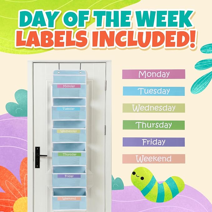 Weekly Clothes Organizer for Kids, Monday through Friday Clothing, 6 Shelf | Houseables Days of the Week Clothes Organizer, Kids Closet, Daily Outfit Storage, Weekday, M-F, School, Hanging, Over Door - Image 3