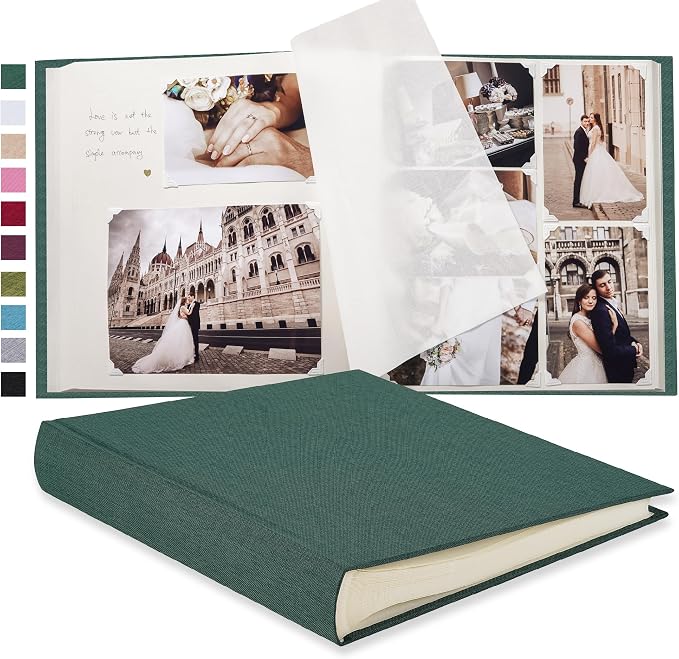 Pssoss Large Linen DIY Scrapbook Album with Writing Space, 100 Pages | Fits 3x5, 4x6, 5x7, 6x8, and 8x10 photos for baby, wedding, family, children, anniversary, and memory keeping. by Pssoss