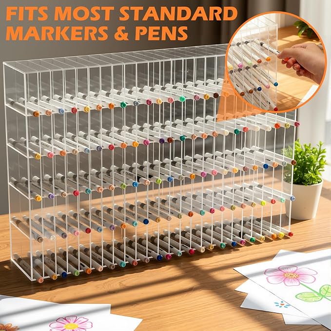 Colingmill Acrylic Marker Organizer for 480 Markers, Extra Large Art Marker Storage Rack for Desk, Back to School Supplies Durable Desk Storage for Artists Teachers Students Office(Large) - Image 4