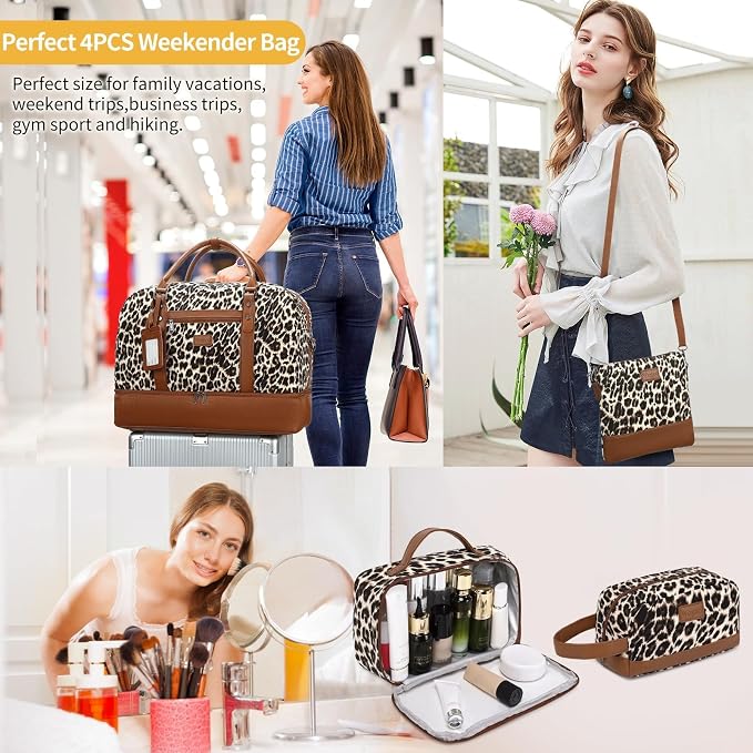 4PCS Weekender Bags for Women Large Overnight Weekend Travel Duffel Bags | Travel Bag Carry-on Tote Hospital Bag with Shoe Compartment Crossbody Toiletry Bag for Travel Business Gym Water Resistant - Image 2