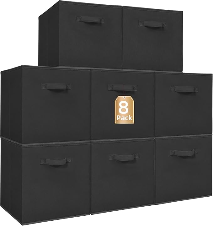 STORAGE MANIAC Storage Cubes, 13 Inch Collapsible Storage Bins with Handles, 8 Pack Fabric Foldable Bins for Organization, Durable Storage Bins for Closet, Shelves, Offices, 8-Pack Black by STORAGEMANIAC