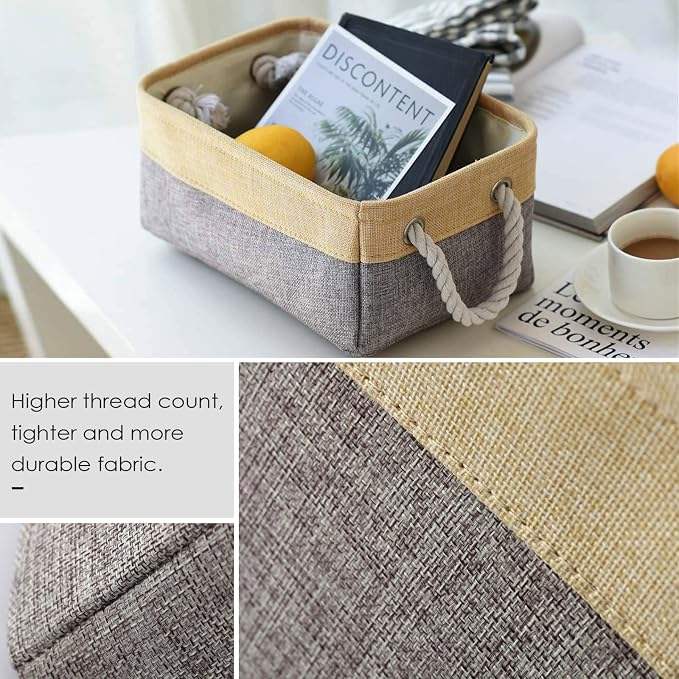 Storage Bins for Organizing,Sturdy Storage Basket, Decorative Foldable Storage Baskets for Shelves Closet Toy (Gold&Grey Medium - 3 Pack 13.8L×9.8W×6.7H inch) - Image 6