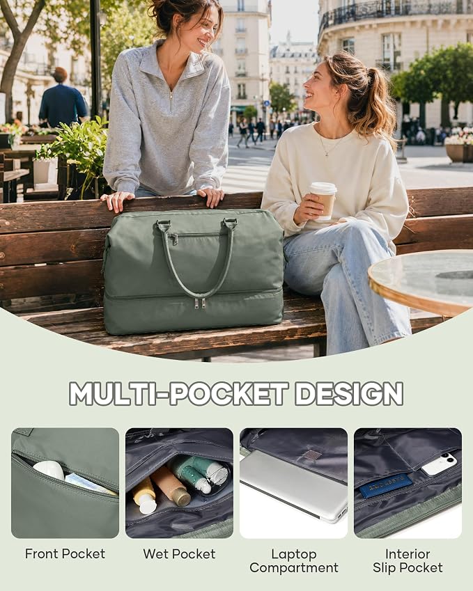 Travel Duffel Weekender Bag Women Tote Carry On Bags With Shoe Compartment | Travel Overnight Bags with Trolley Sleeve for Airplanes Waterproof Lightweight Sport Tote Gym with Toiletry Bag Green. - Image 5