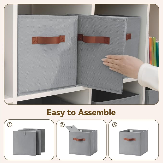 GRANNY SAYS 11 Inch Cube Storage Bins, 6-Pack Fabric Storage Bins, Grey | Collapsible Storage Boxes with Thickened Base Plate, Sturdy Handles, Decorative Baskets for Shelves, Closet - Image 6