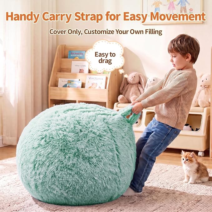 Stuffed Animal Storage Bean Bag Chair Cover, Soft Bean Bag Cover | Fluffy Faux Fur Stuffed Animal Storage Chair, Non-Slip Bottom, Fill with Plush Toys or Blankets, for Adults Teens Kids Girls - Image 6