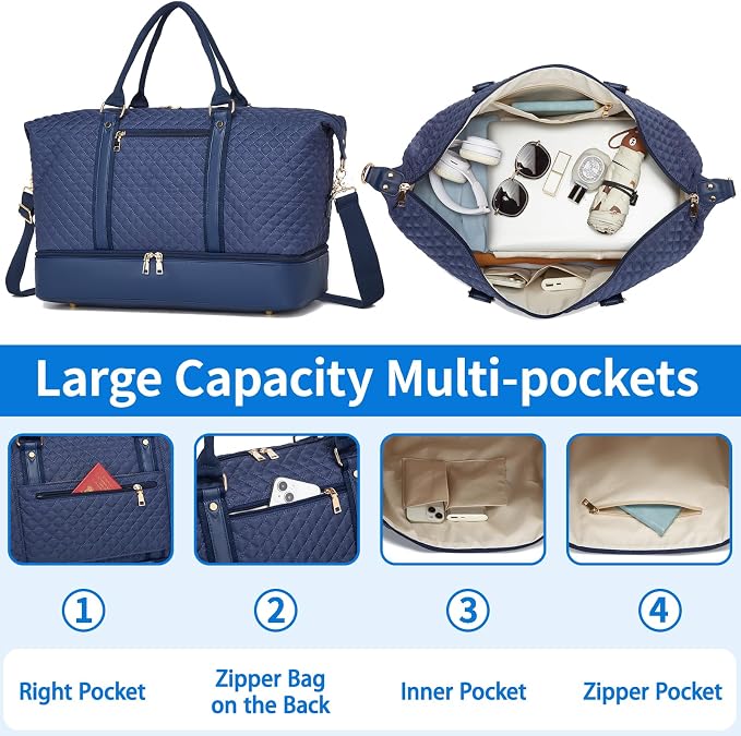 Canvas Duffle Bag for Travel, Weekender Overnight Bag for Women Men with Shoe Compartment Carry on Duffle Bags for Airplanes Gym Sport Business Bag - Image 2