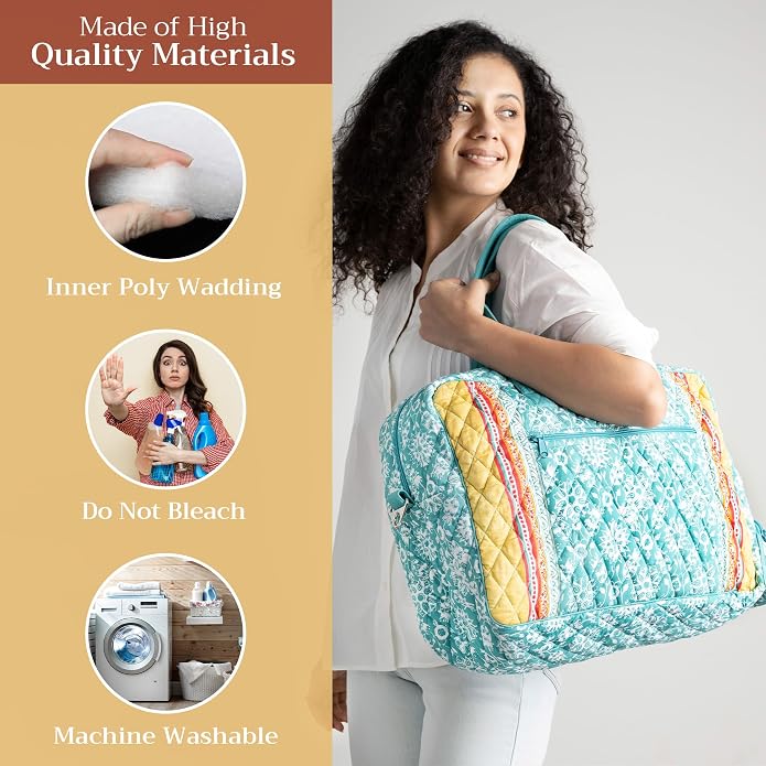 Maison d' Hermine Weekender Bags for Women Cotton Quilted Duffel Overnight Luggage Weekend Bag for Men Gym Gifts Travel | Overnight Luggage Weekend Bag for Men Gym Sports Gifts Duffle bag Business Travellers Trip Spring Summer - Image 2