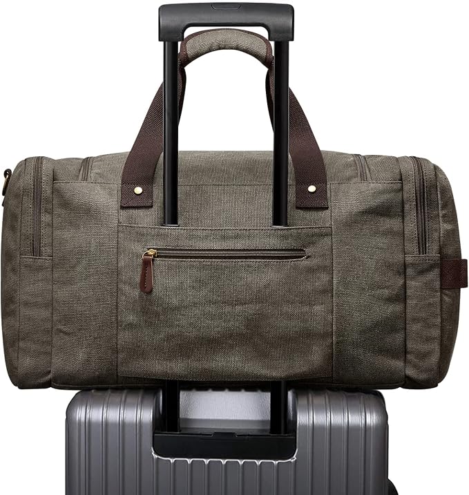 S-ZONE Large Canvas Travel Duffel Bag Weekend Overnight Bag with Shoes Compartment Holdall Gym Bag with Multi-Pockets for Men and Women, Army Green, X-Large | Water-resistant, X-Large Size, Multi-Pockets, Removable Shoulder Strap, for Gym or Travel, Ar... - Image 7