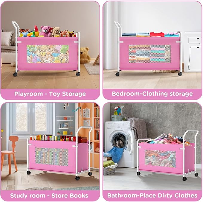 KEEGH Extra Large Toy Box for Kids, Heavy Duty Toy Storage Organizer, Pink | 180 L Capacity, 360° Rotating Wheels, Durable Fabric, Toy Bin for Boys and Girls, Toy Chest for Living Room, Nursery, Bedroom - Image 8