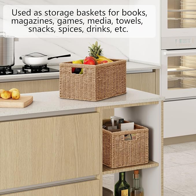 2 Packs Large Wicker Storage Basket, Closet Storage Baskets Bins for Shelves, Decorative Collapsible Baskets for Organizing Clothes Toy Nursery Bathroom Organizers and Storage, Natural - Image 7